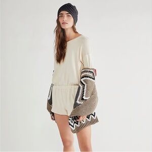 Free People Beach Captain Romper Natural Open Back Sz Large $78